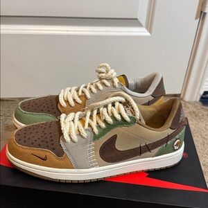 Zion Voodoo Jordan 1 Low Men's Brown and Green Sneakers